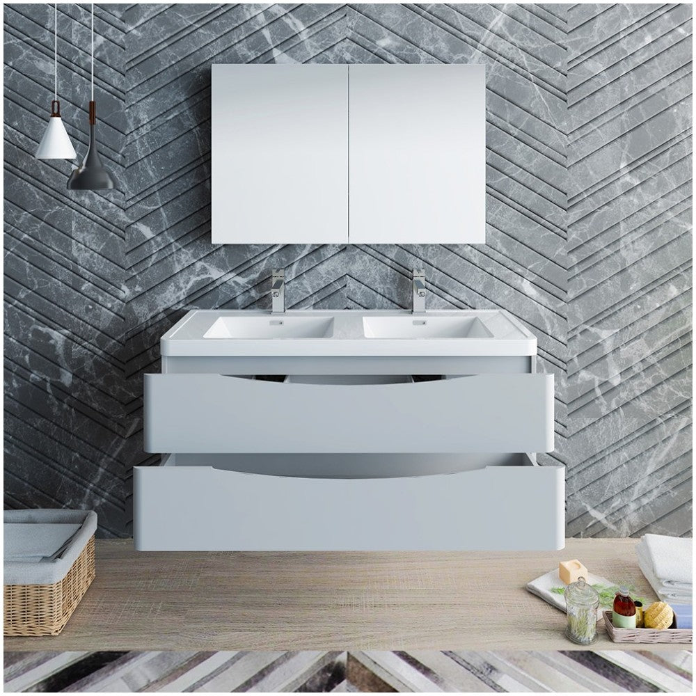 Tuscany 48 Gray Wall Hung Double Sink Modern Bathroom Vanity w/ Medicine Cabinet