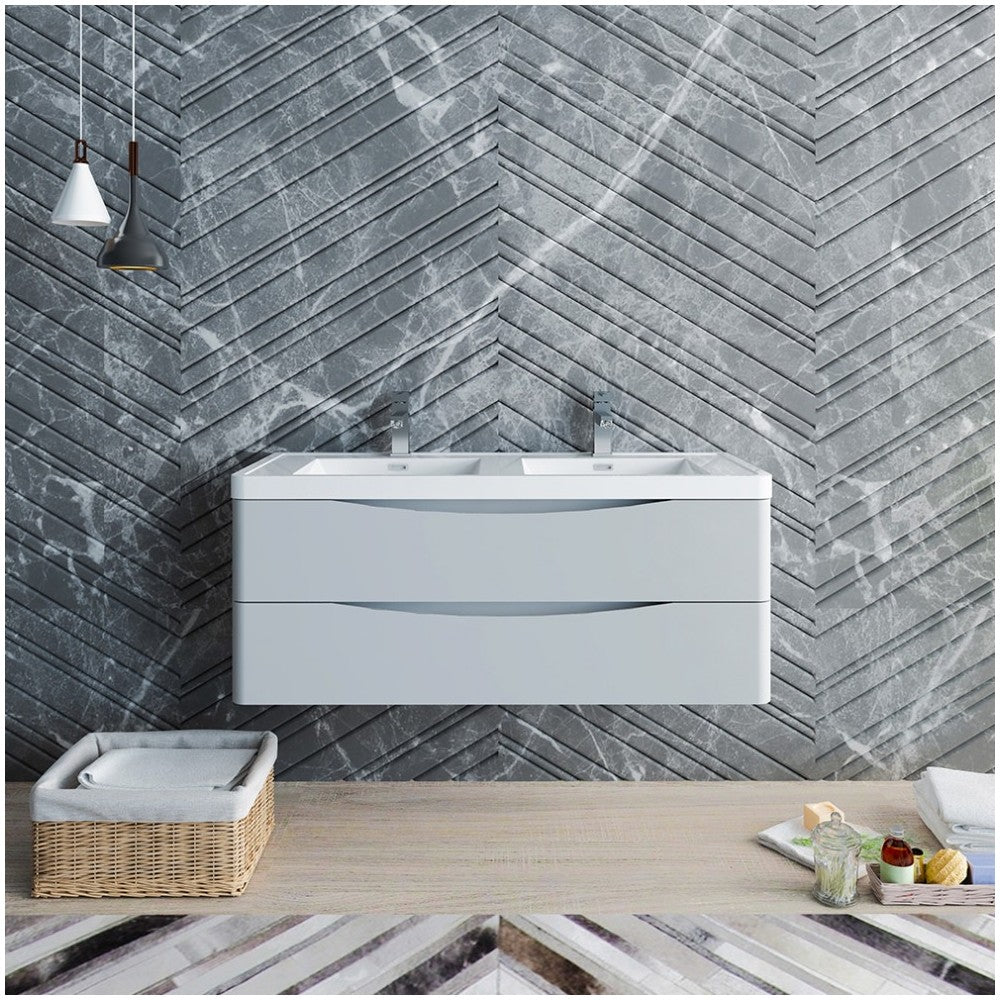 Tuscany 48 Gray Wall Hung Modern Bathroom Cabinet w/ Integrated Double Sink