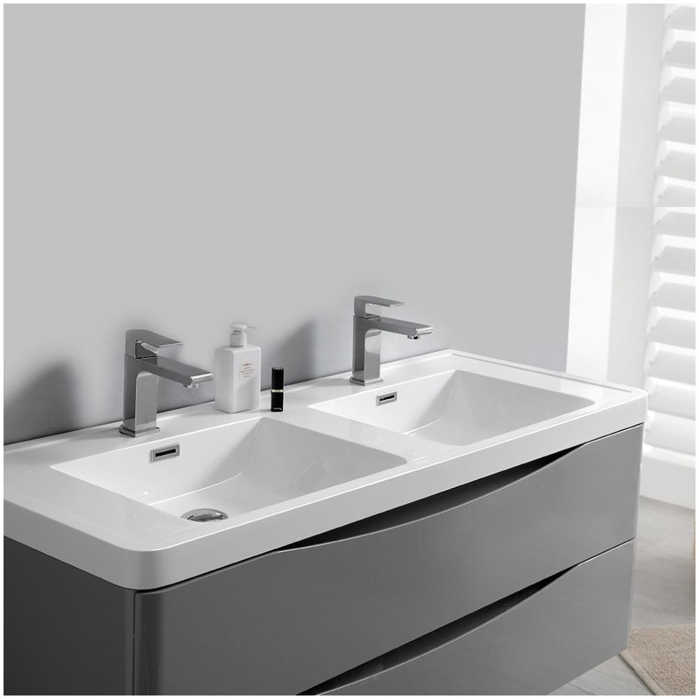Tuscany 48 Gray Wall Hung Modern Bathroom Cabinet w/ Integrated Double Sink
