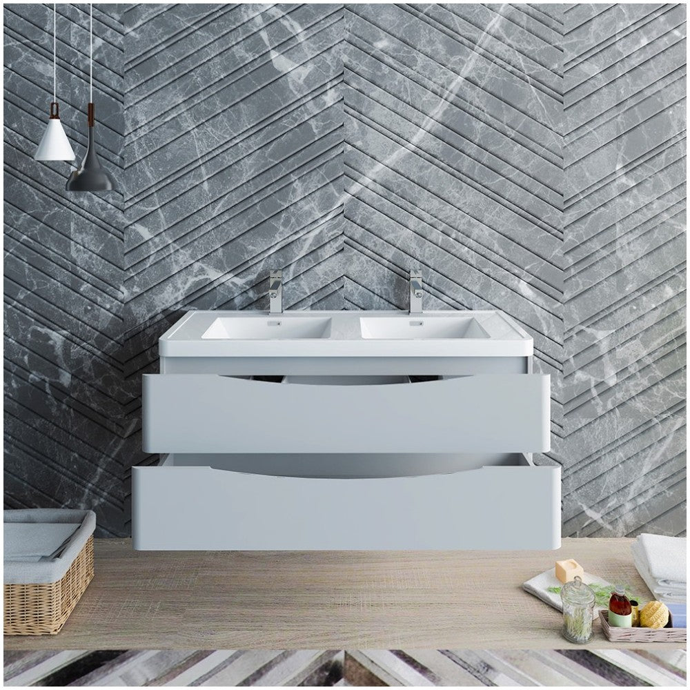 Tuscany 48 Gray Wall Hung Modern Bathroom Cabinet w/ Integrated Double Sink