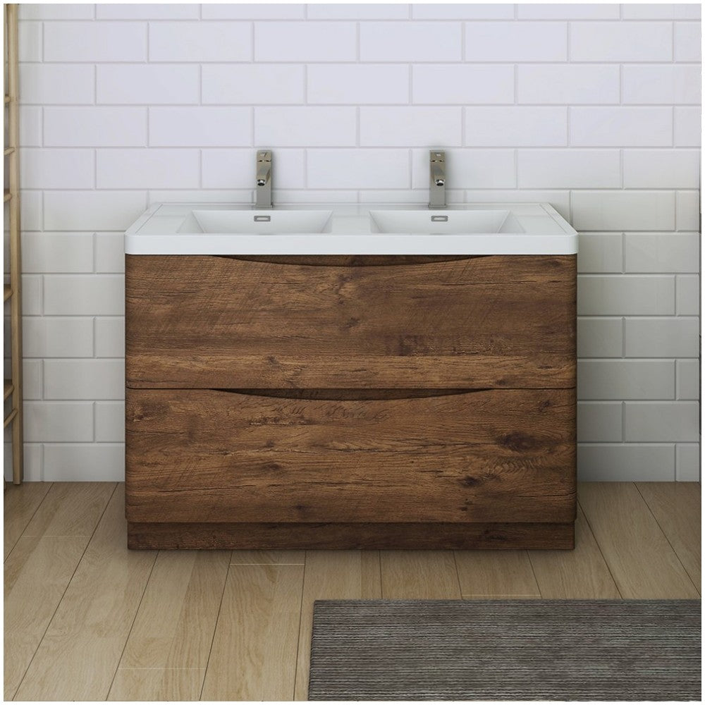 Tuscany 48 Rosewood Free Standing Bathroom Cabinet w/ Integrated Double Sink