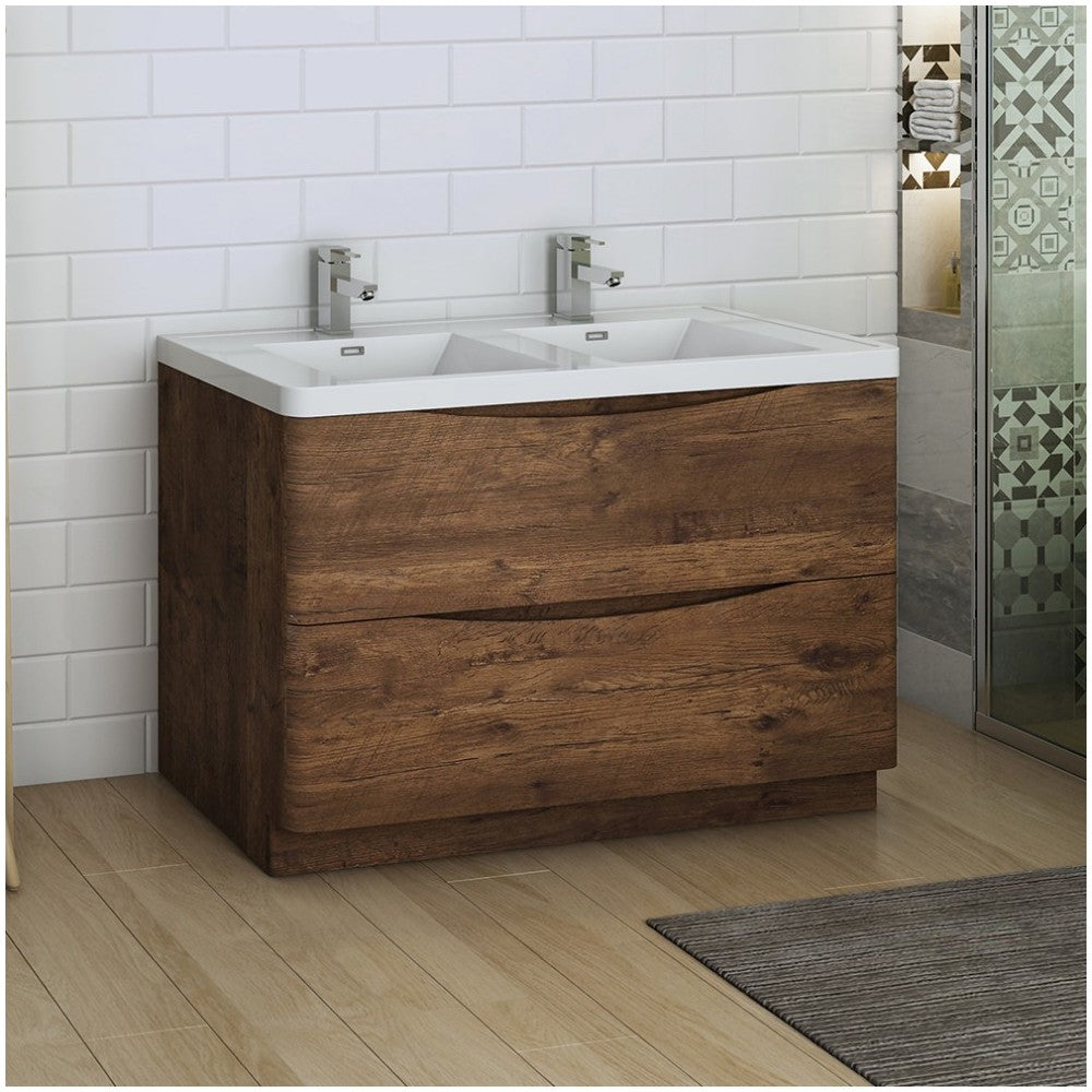 Tuscany 48 Rosewood Free Standing Bathroom Cabinet w/ Integrated Double Sink