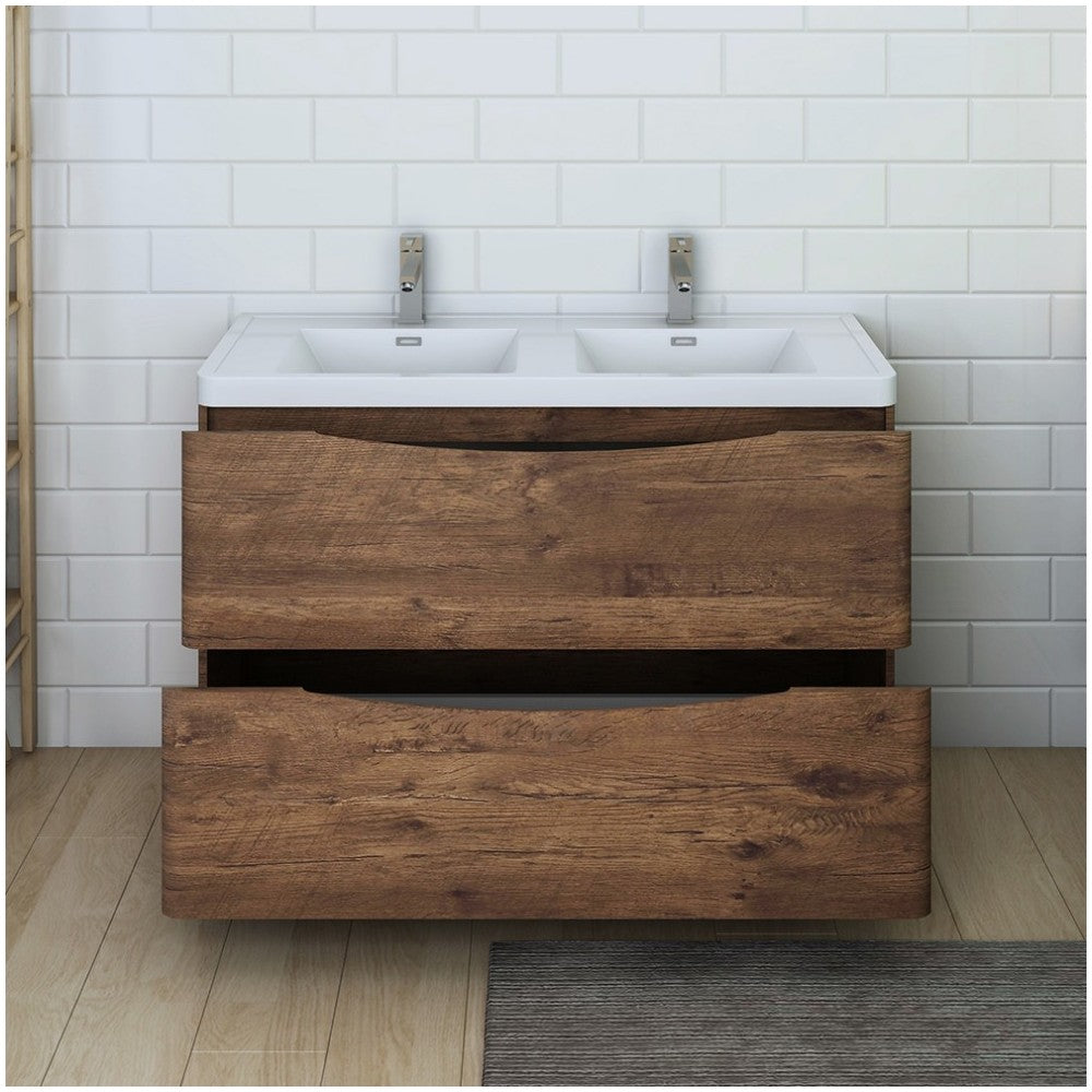 Tuscany 48 Rosewood Free Standing Bathroom Cabinet w/ Integrated Double Sink