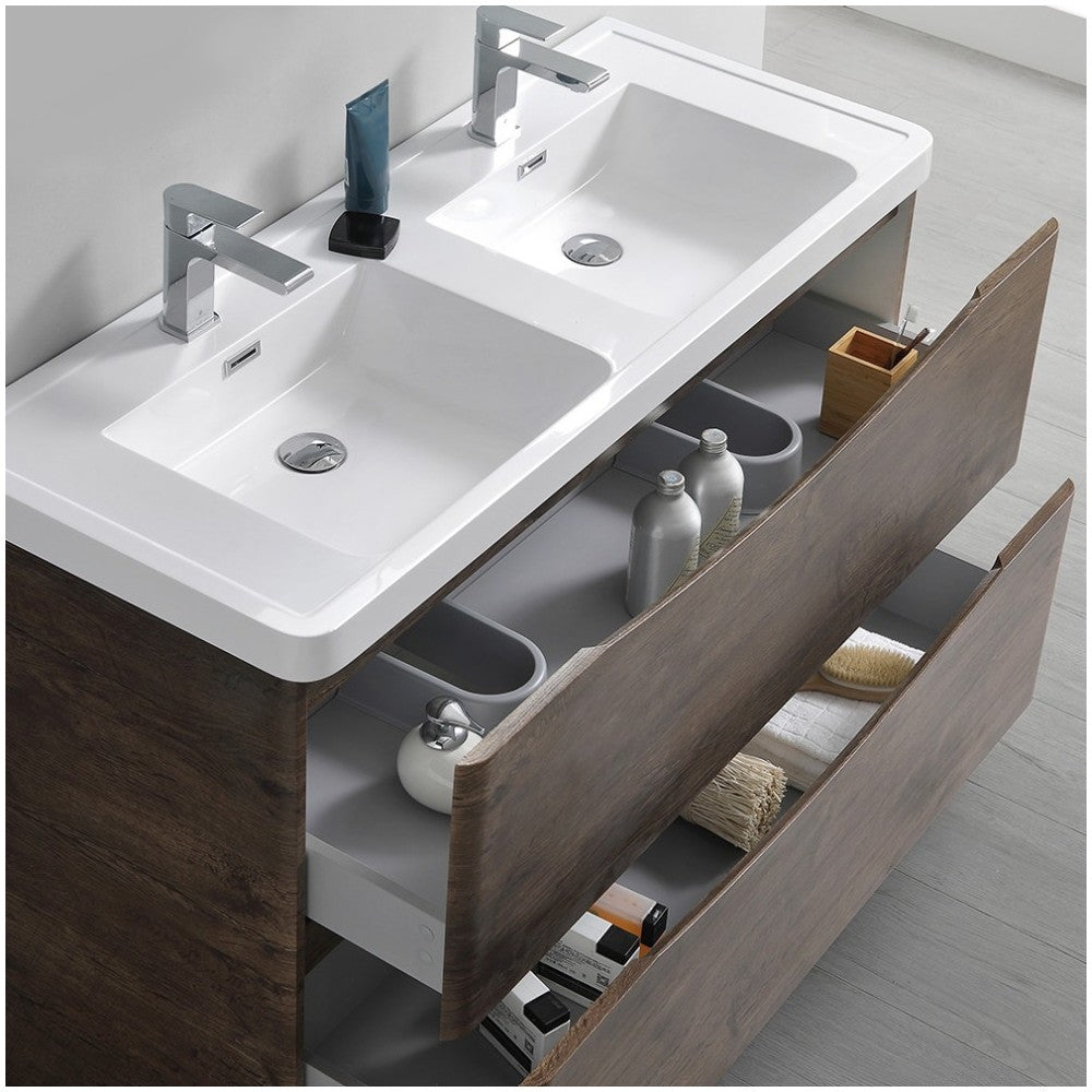 Tuscany 48 Rosewood Free Standing Bathroom Cabinet w/ Integrated Double Sink