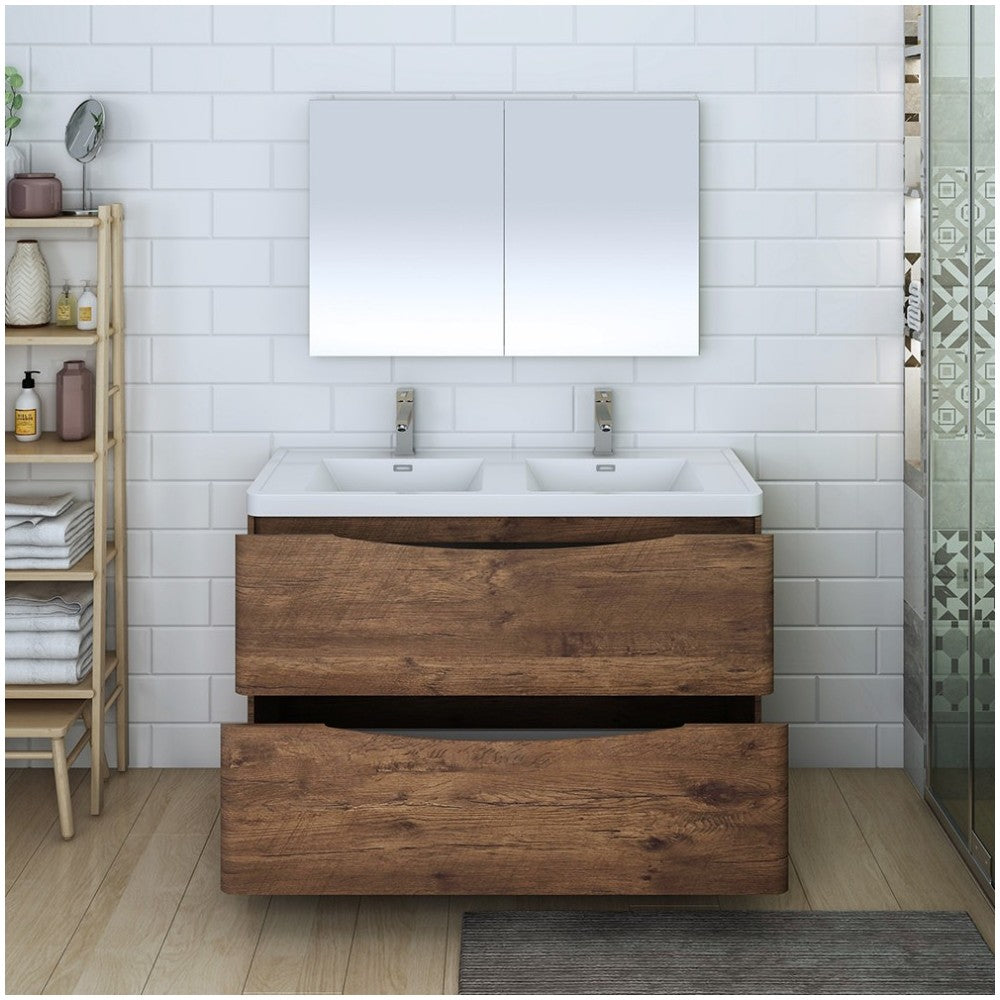 Tuscany 48 Rosewood Free Standing DBL Sink Bathroom Vanity w/ Medicine Cabinet
