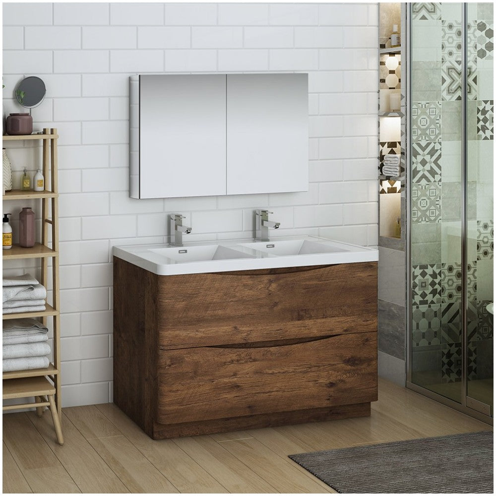 Tuscany 48 Rosewood Free Standing DBL Sink Bathroom Vanity w/ Medicine Cabinet