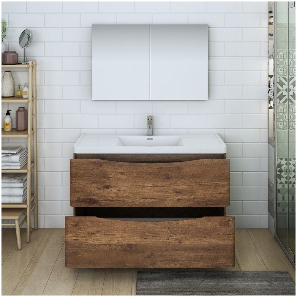 Tuscany 48" Rosewood Free Standing Modern Bathroom Vanity w/ Medicine Cabinet