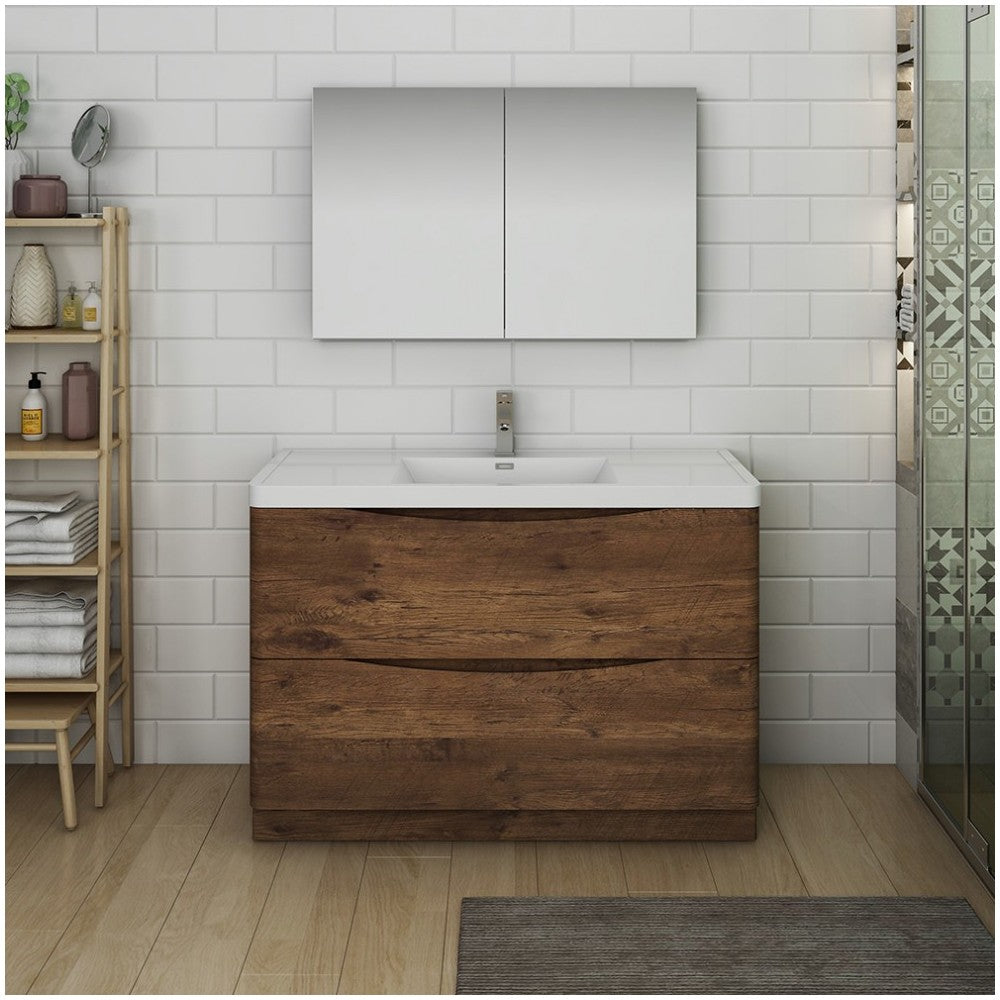 Tuscany 48" Rosewood Free Standing Modern Bathroom Vanity w/ Medicine Cabinet