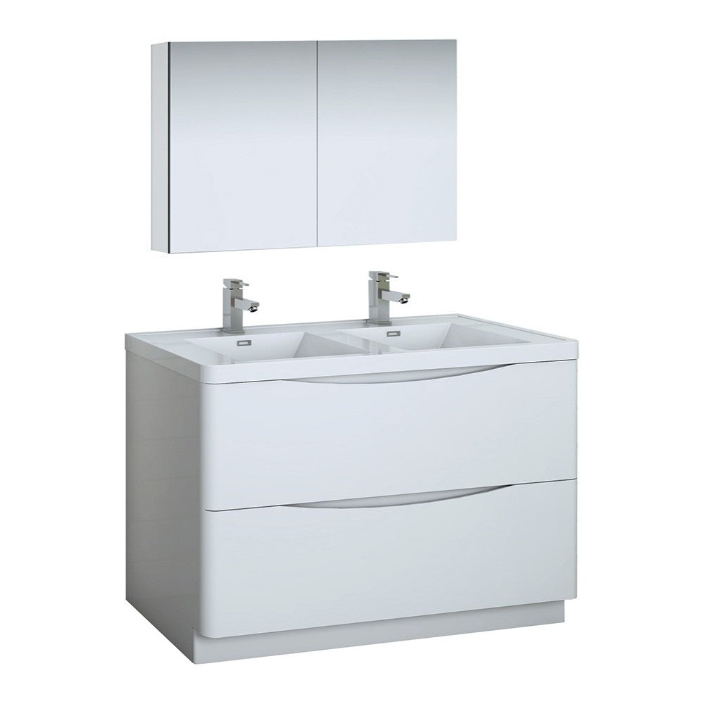 Tuscany 48 White Free Standing Double Sink Bathroom Vanity w/ Medicine Cabinet