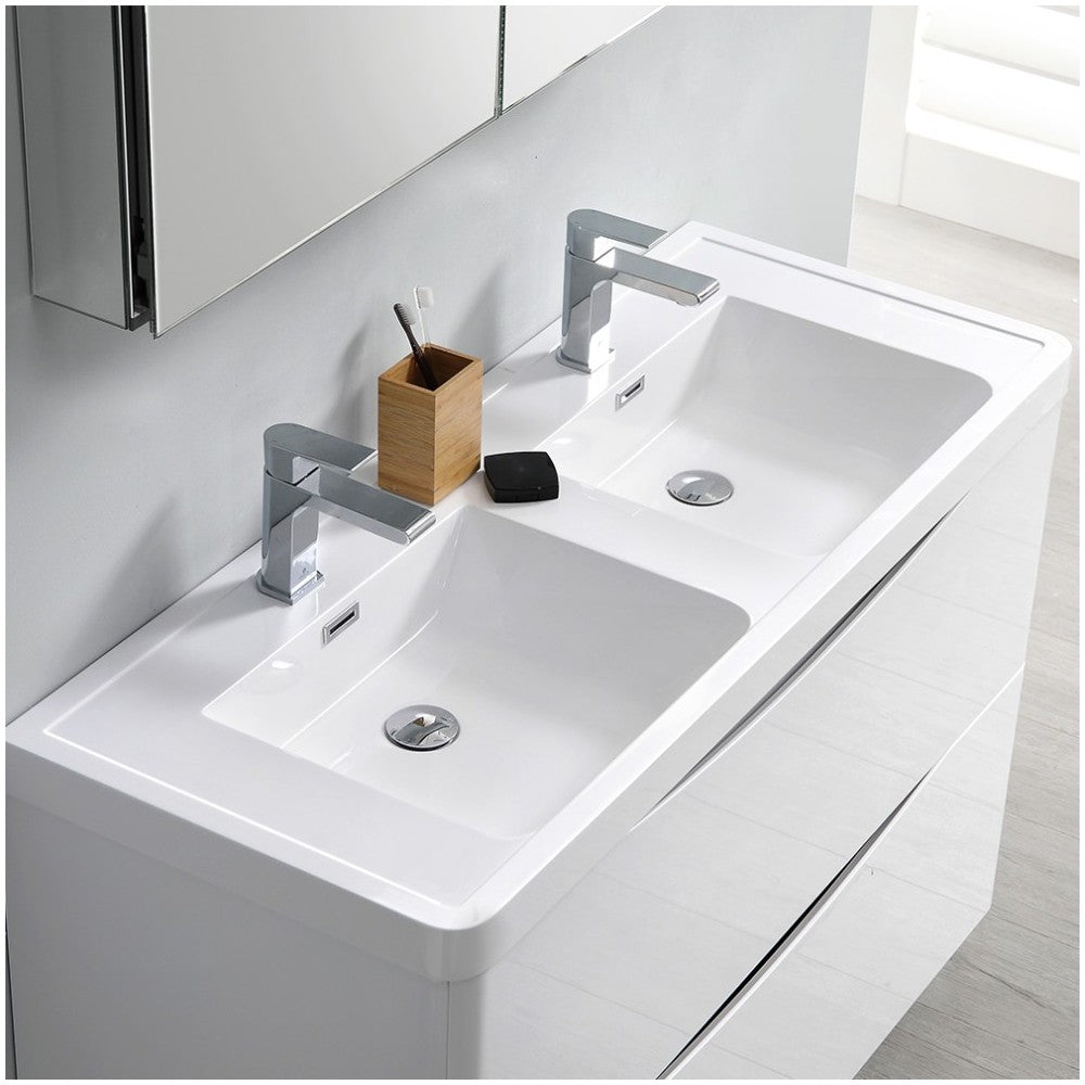 Tuscany 48 White Free Standing Double Sink Bathroom Vanity w/ Medicine Cabinet