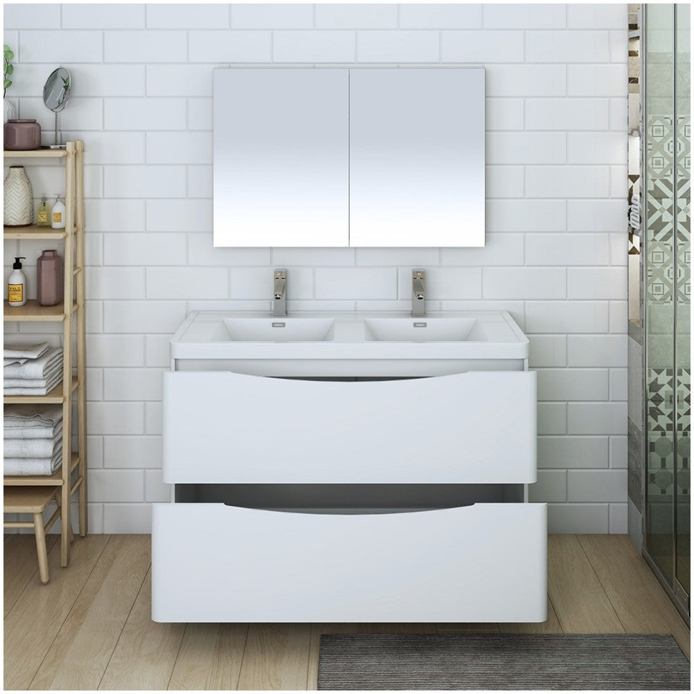 Tuscany 48 White Free Standing Double Sink Bathroom Vanity w/ Medicine Cabinet