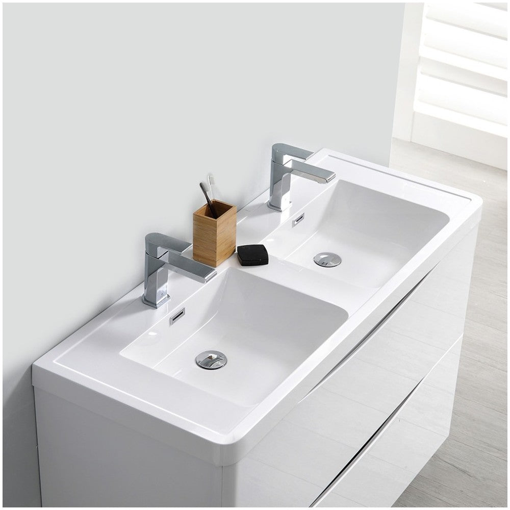 Tuscany 48 White Wall Hung Double Sink Bathroom Vanity w/ Medicine Cabinet