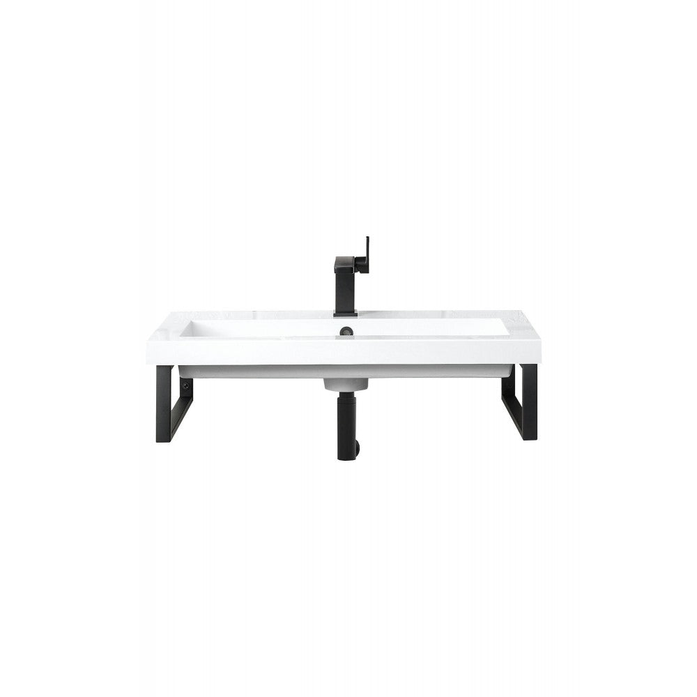 Two Boston 15 1/4" Wall Brackets, Matte Black w/31.5" White Glossy Composite Top