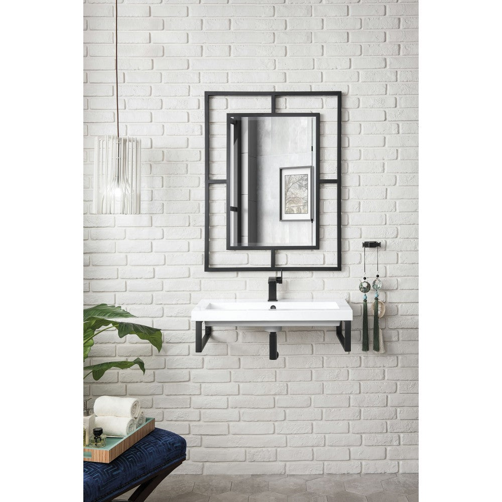 Two Boston 15 1/4" Wall Brackets, Matte Black w/31.5" White Glossy Composite Top
