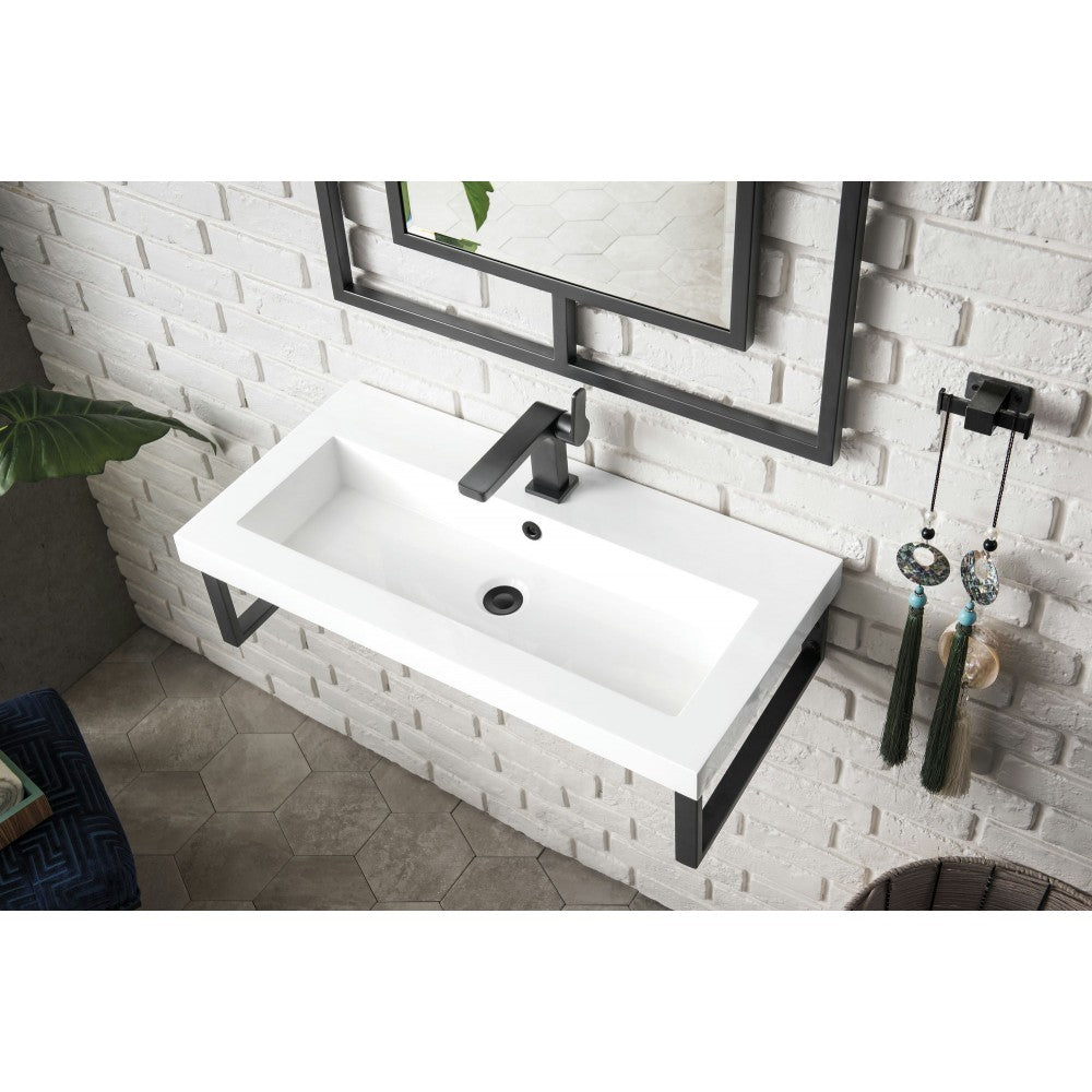 Two Boston 15 1/4" Wall Brackets, Matte Black w/31.5" White Glossy Composite Top