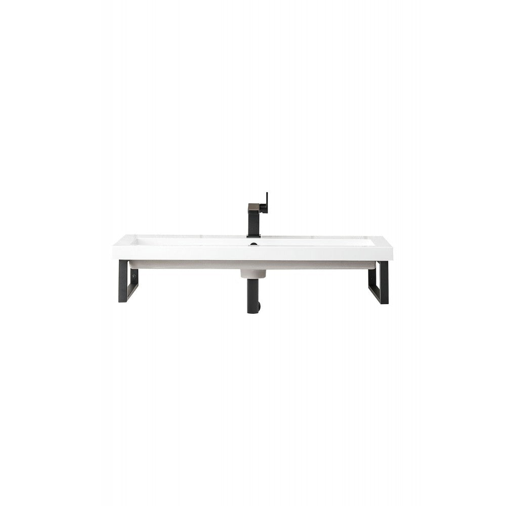 Two Boston 15 1/4" Wall Brackets, Matte Black w/39.5" White Glossy Composite Top