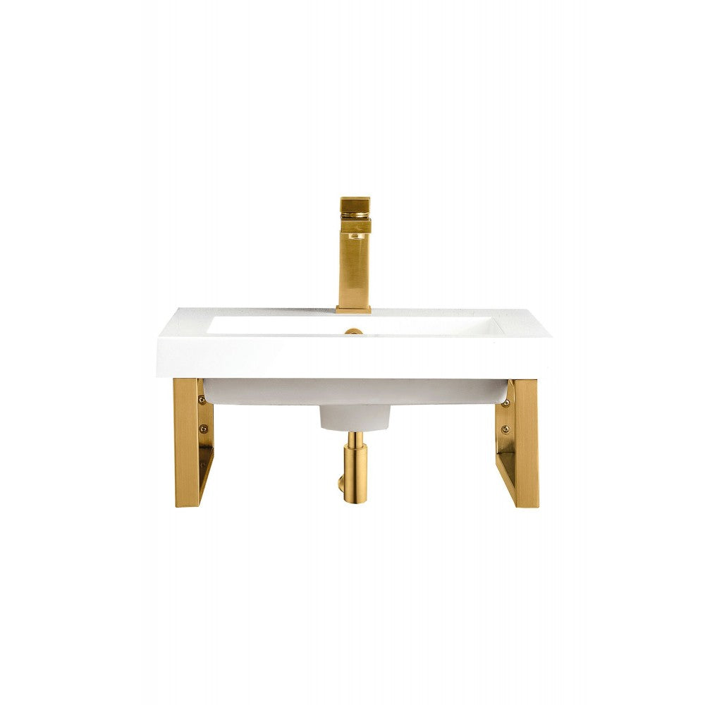 Two Boston 15 1/4" Wall Brackets, Radiant Gold w/20" White Glossy Composite Top