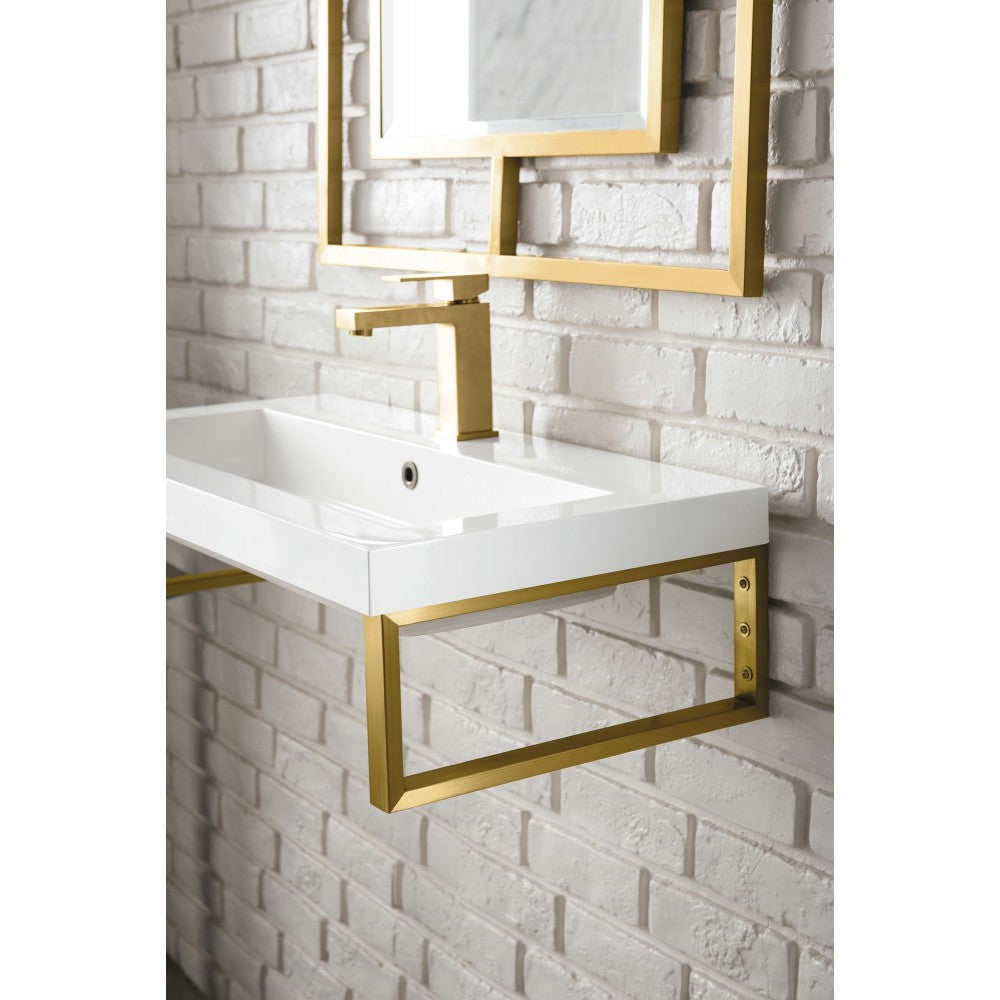 Two Boston 15 1/4" Wall Brackets Radiant Gold w/31.5" White Glossy Composite Top