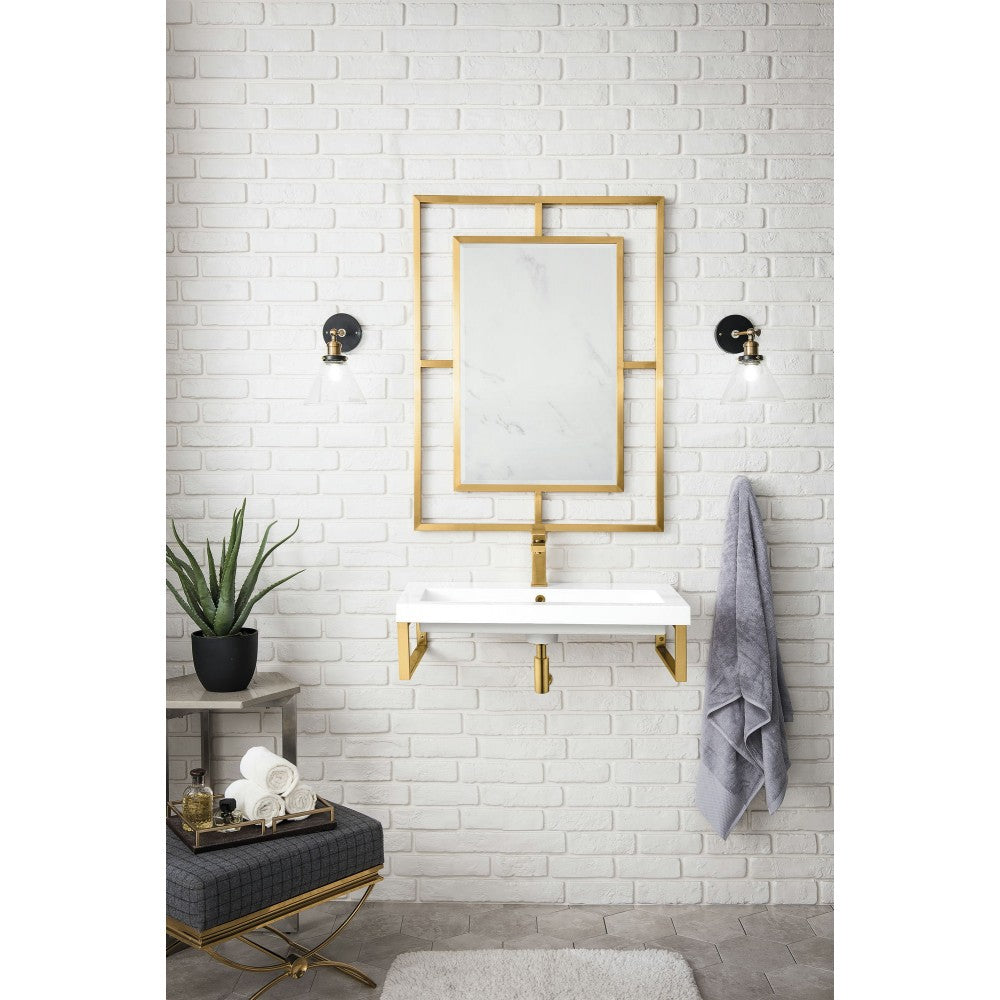 Two Boston 15 1/4" Wall Brackets Radiant Gold w/31.5" White Glossy Composite Top