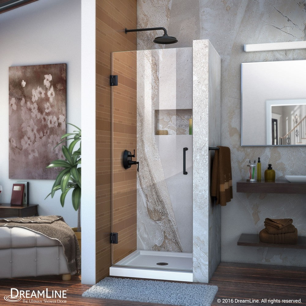 Unidoor 26 in. W x 72 in. H Frameless Hinged Shower Door in Satin Black