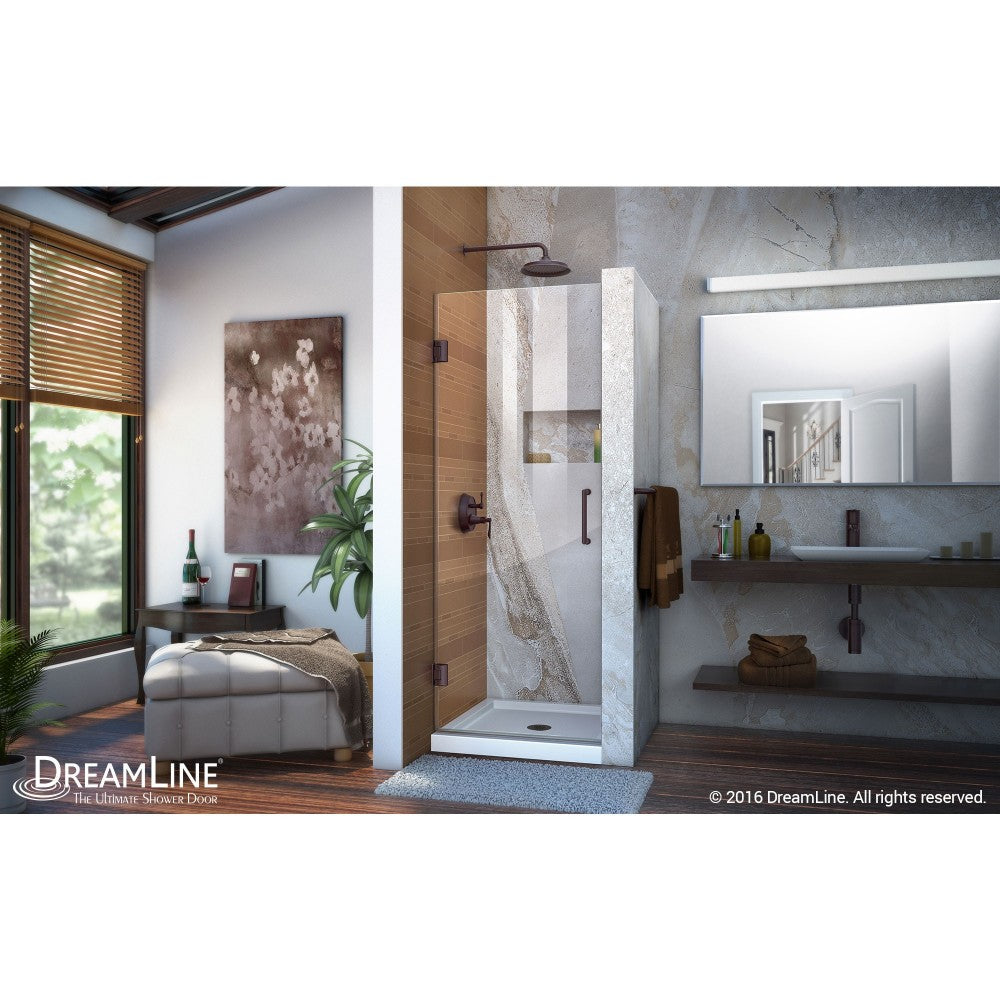 Unidoor 28 in. W x 72 in. H Frameless Hinged Shower Door in Oil Rubbed Bronze