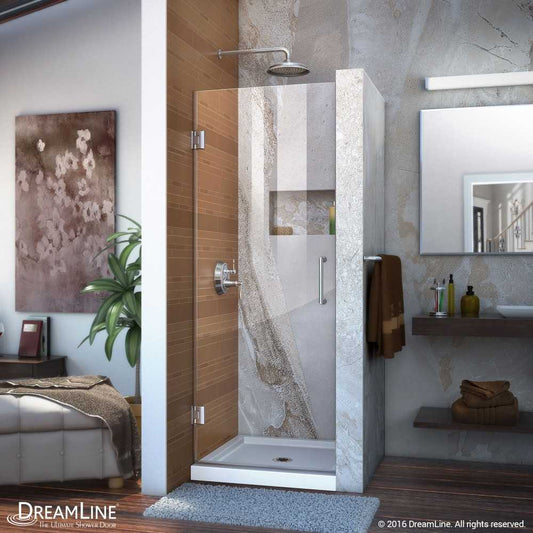 Unidoor 29 in. W x 72 in. H Frameless Hinged Shower Door in Chrome