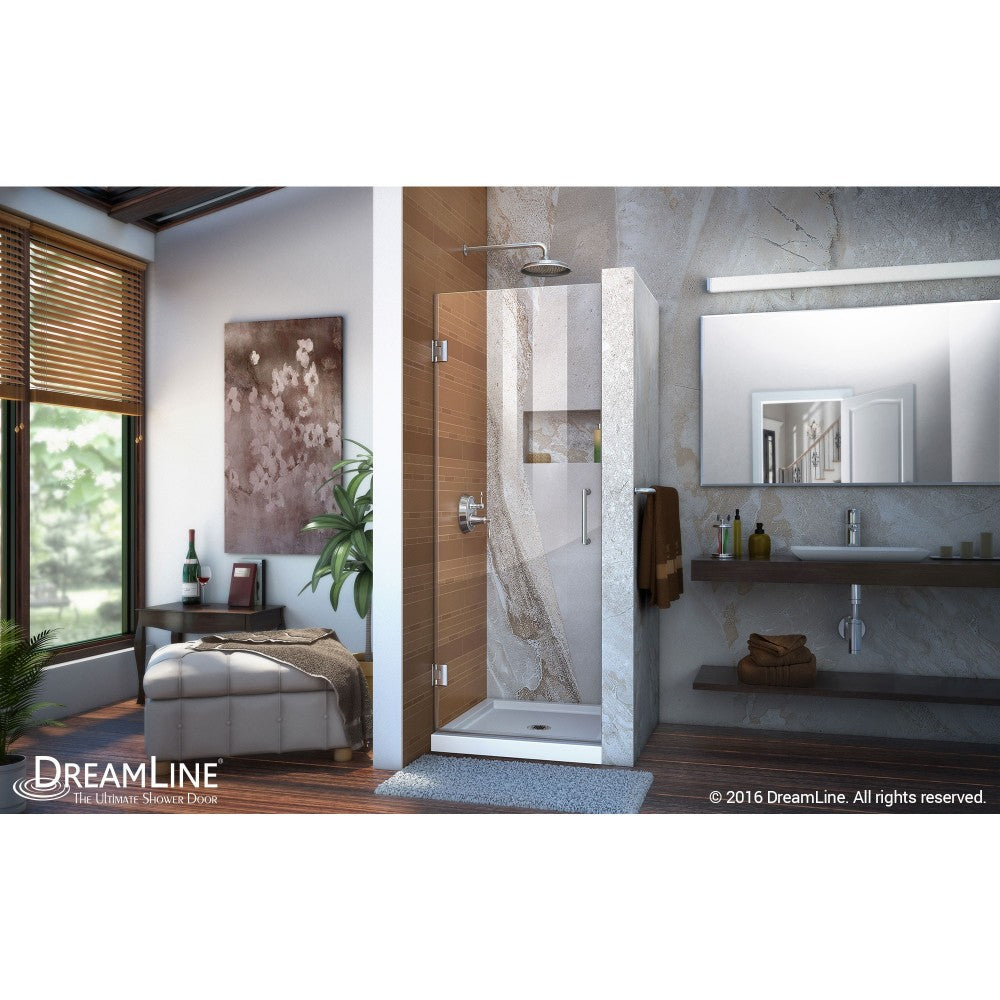 Unidoor 29 in. W x 72 in. H Frameless Hinged Shower Door in Chrome