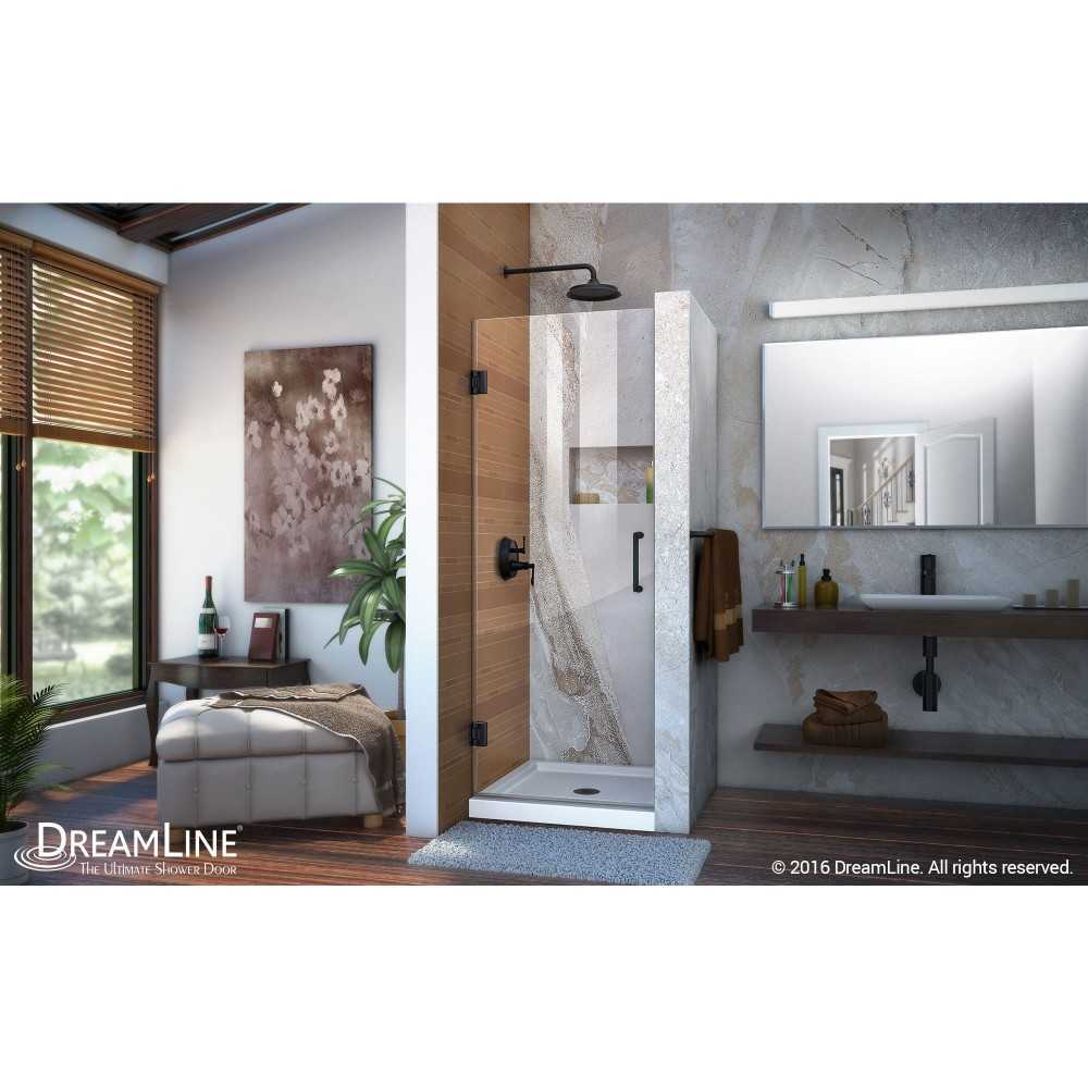 Unidoor 29 in. W x 72 in. H Frameless Hinged Shower Door in Satin Black