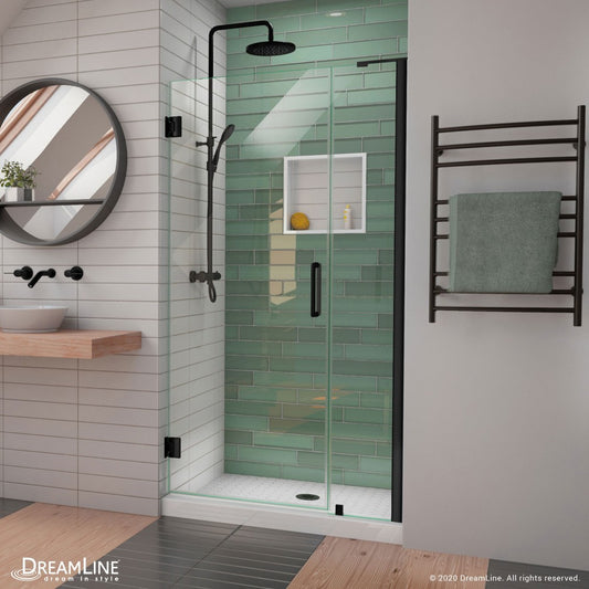 Unidoor-LS 40-41 in. W x 72 in. H Frameless Hinged Shower Door in Satin Black