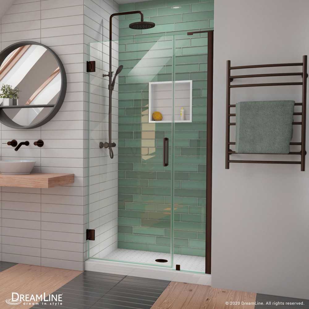 Unidoor-LS 41-42 in. W x 72 in. H Frameless Hinged Shower Door in Oil Rubbed Bronze