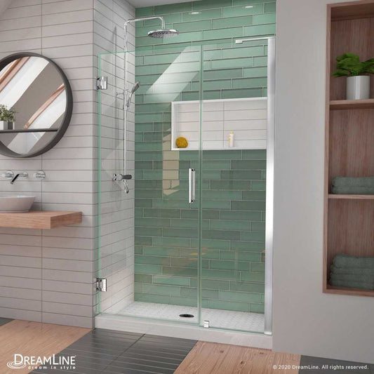 Unidoor-LS 44-45 in. W x 72 in. H Frameless Hinged Shower Door in Chrome