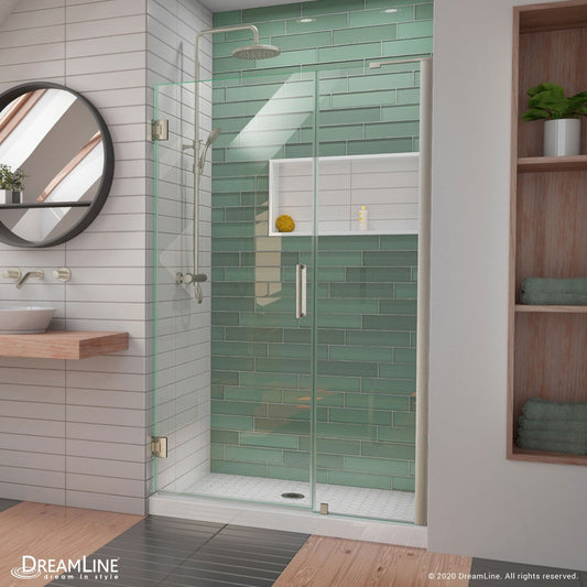 Unidoor-LS 48-49 in. W x 72 in. H Frameless Hinged Shower Door in Brushed Nickel