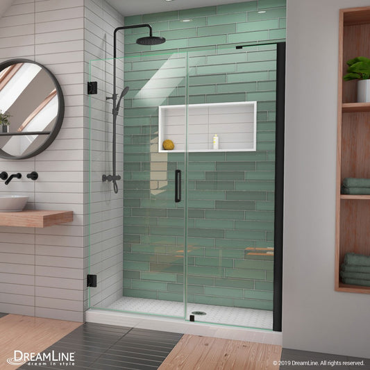 Unidoor-LS 51-52 in. W x 72 in. H Frameless Hinged Shower Door in Satin Black