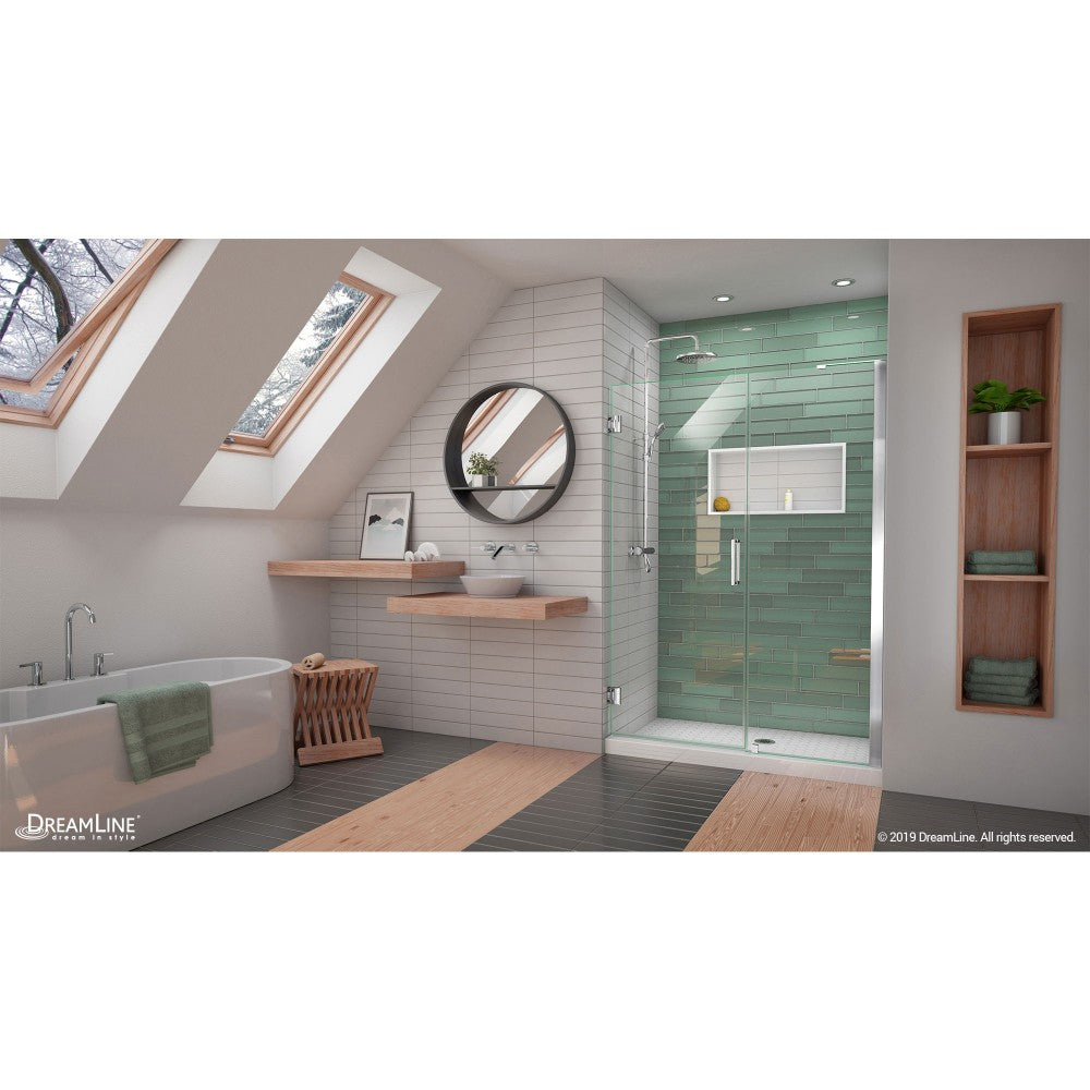 Unidoor-LS 52-53 in. W x 72 in. H Frameless Hinged Shower Door in Chrome