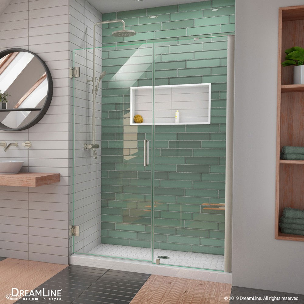 Unidoor-LS 53-54 in. W x 72 in. H Frameless Hinged Shower Door in Brushed Nickel