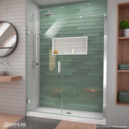 Unidoor-LS 53-54 in. W x 72 in. H Frameless Hinged Shower Door in Chrome