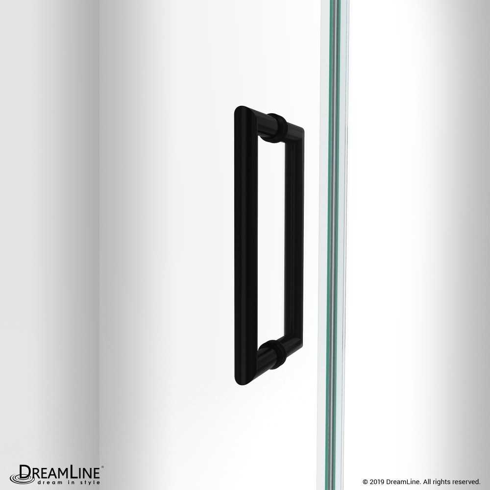 Unidoor-LS 57-58 in. W x 72 in. H Frameless Hinged Shower Door with L-Bar in Satin Black