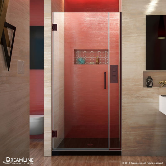 Unidoor Plus 32-32 1/2 in. W x 72 in. H Frameless Hinged Shower Door in Oil Rubbed Bronze