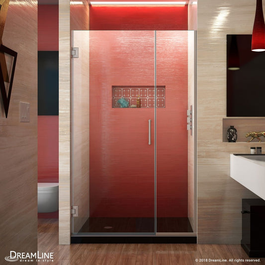 Unidoor Plus 40 1/2 - 41 in. W x 72 in. H Frameless Hinged Shower Door in Brushed Nickel