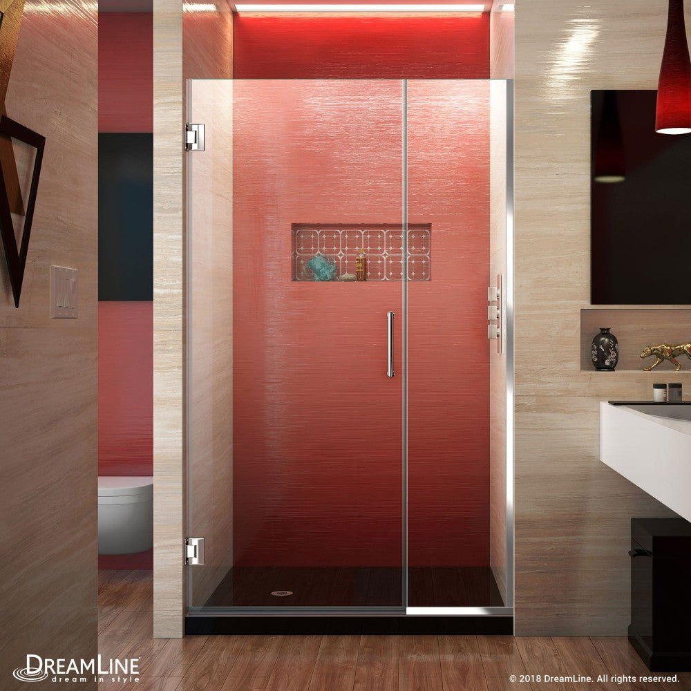 Unidoor Plus 44-44 1/2 in. W x 72 in. H Frameless Hinged Shower Door in Chrome