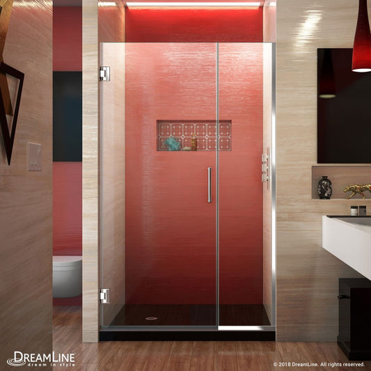 Unidoor Plus 44-44 1/2 in. W x 72 in. H Frameless Hinged Shower Door in Chrome