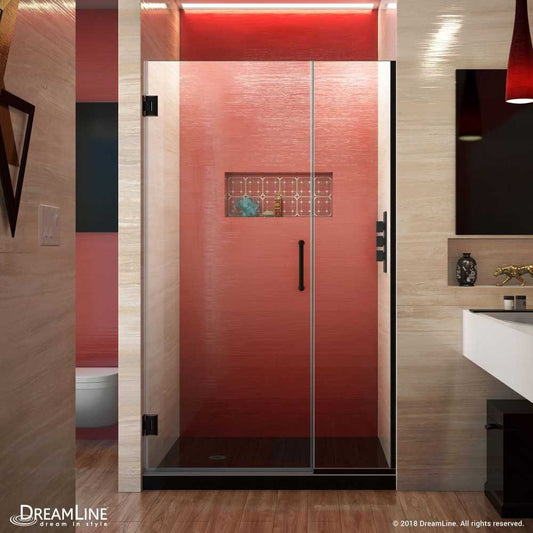 Unidoor Plus 44-44 1/2 in. W x 72 in. H Frameless Hinged Shower Door in Satin Black