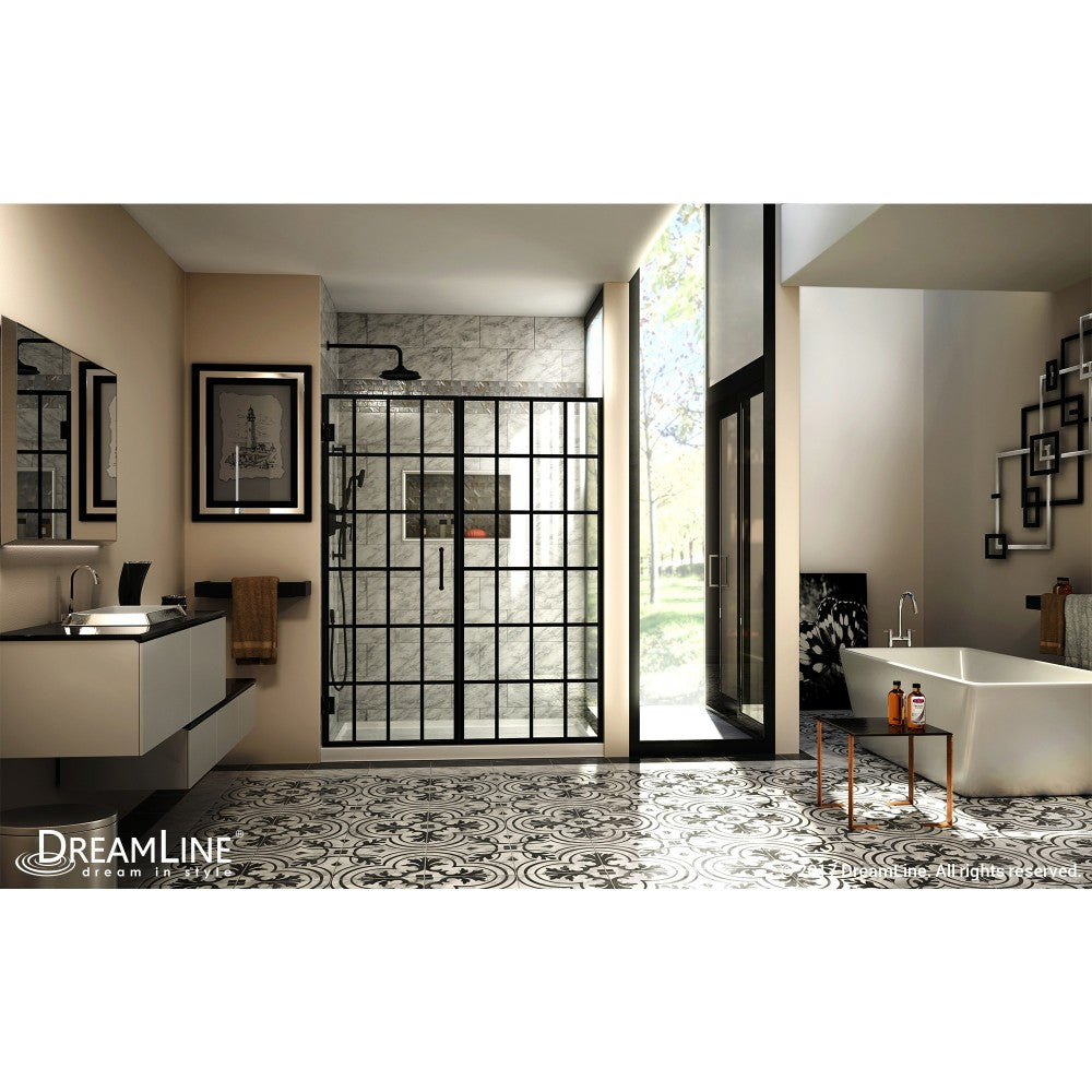 Unidoor Toulon 58-58 1/2 in. W x 72 in. H Frameless Hinged Shower Door in Satin Black