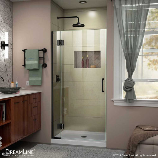 Unidoor-X 32 in. W x 72 in. H Frameless Hinged Shower Door in Satin Black