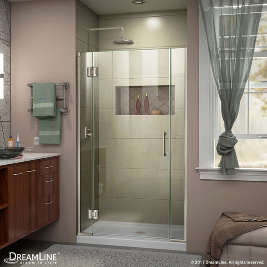 Unidoor-X 38-38 1/2 in. W x 72 in. H Frameless Hinged Shower Door in Brushed Nickel