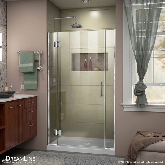 Unidoor-X 38-38 1/2 in. W x 72 in. H Frameless Hinged Shower Door in Chrome