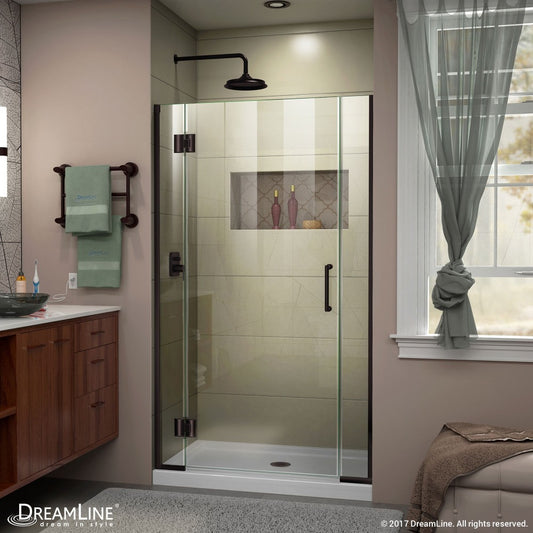 Unidoor-X 38-38 1/2 in. W x 72 in. H Frameless Hinged Shower Door in Oil Rubbed Bronze