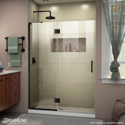 Unidoor-X 52 in. W x 72 in. H Frameless Hinged Shower Door in Satin Black