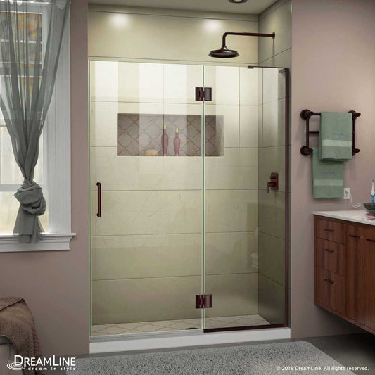 Unidoor-X 53 in. W x 72 in. H Frameless Hinged Shower Door in Oil Rubbed Bronze