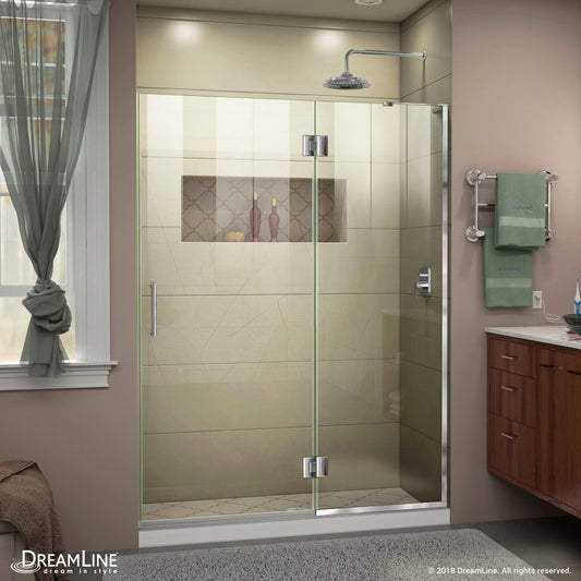 Unidoor-X 54 in. W x 72 in. H Frameless Hinged Shower Door in Chrome